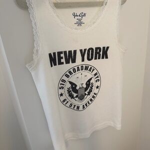 Brandy Melville White Lace-Trim Tank Top